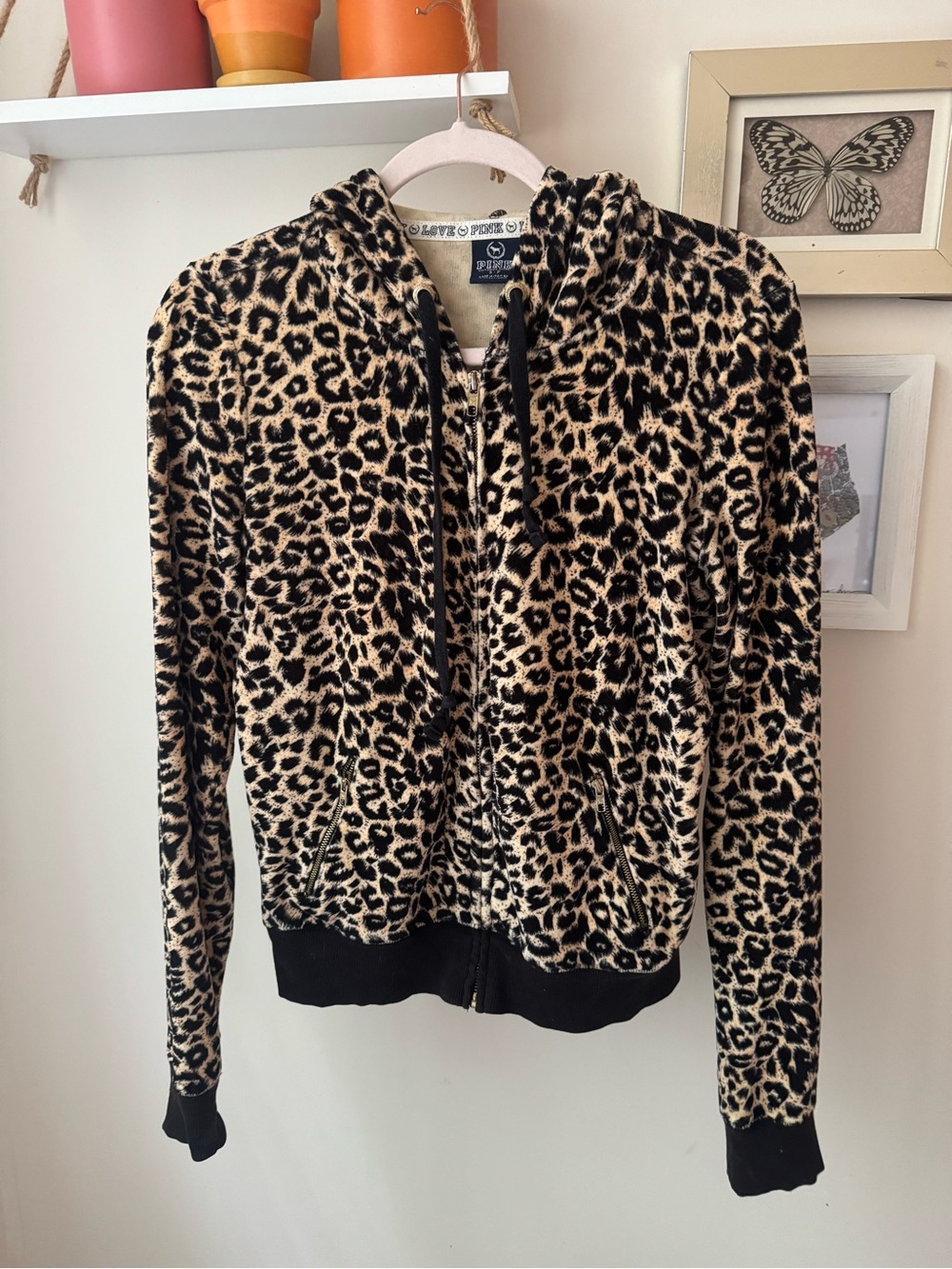 Vintage 2000s PINK Victoria’s Secret Leopard Zip Hoodie Y2K